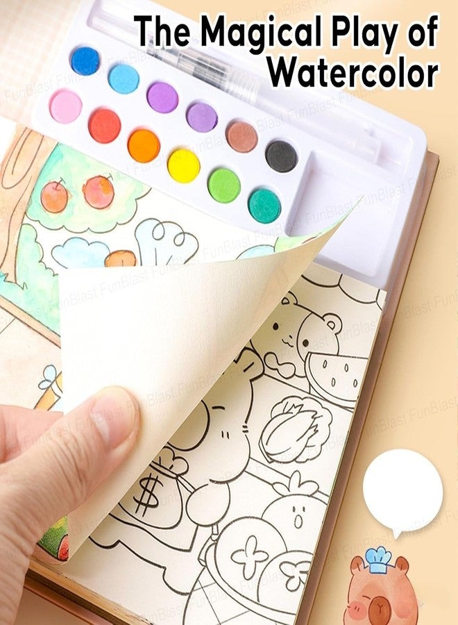 HELIMIX Watercolor Painting Book Set for Kids- DIY Graffiti Coloring Note-Book with Watercolor 12 Colours Solid with Brush Craft Activity Book for Boys & Girls (Panda) - Image 5
